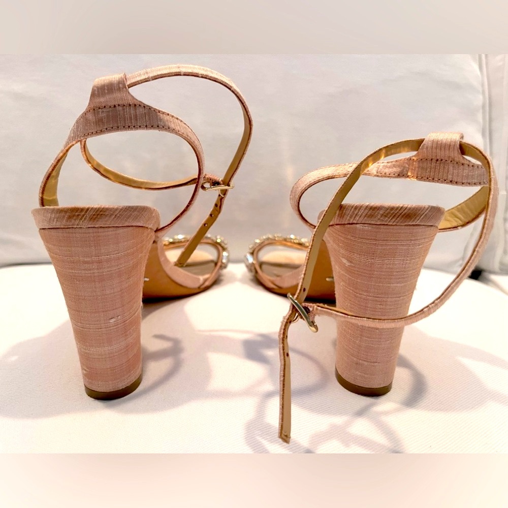 Badgley Mischka Light Pink Silk Jeweled Heels - Picture 5 of 6